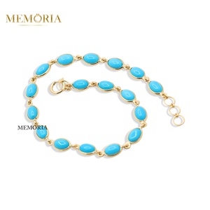 Natural Round Cut Turquoise Gemstone 18k <b>Solid</b> Yellow <b>Gold</b> Handmade Trendy Tennis Bracelets for Women Gift Wholesale Price - Product Image 4