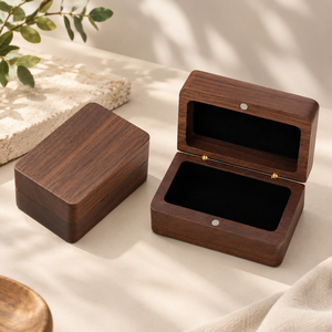 Custom Luxury Walnut Wooden <b>Jewelry</b> <b>Box</b> with <b>Velvet</b> Interior OEM Gift Packaging - Product Image 1