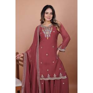 Traje Sharara de Algodón de Diseño con Bordado Intrincado y Secuencia de Codificación - Product Image 4