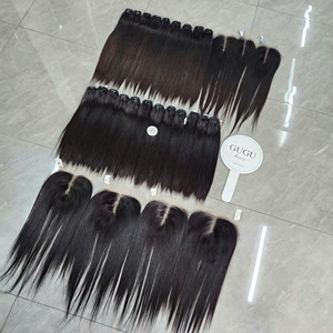 Extensions de cheveux naturels 100 % vierges vietnamiens Remy, lisses, double trame, avec frontal, couleur naturelle, pour femmes noires – Vente en gros - Product Image 4