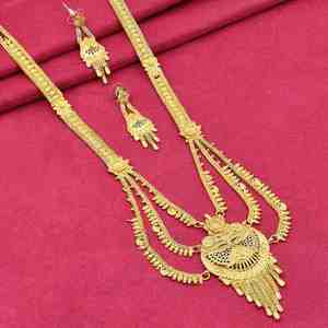 Juego de Collar y Pendientes Rani Haar de Latón Chapado en Oro de 14K, 18K y 24K, Diseño Floral, Joyería Nupcial para Mujer, Venta al Por Mayor - Product Image 1