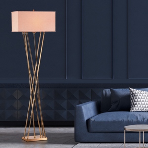 Lámpara de Pie con Base en Cruz Dorada, Moderna, Geométrica, de Lujo, con Pantalla Rectangular de Tela, Lámpara Artística de Trípode Metálico, Minimalista - Product Image 3