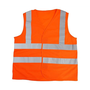Gilet de chantier à 15 poches, orange haute visibilité, classe 3 ANSI, en maille polyester, fermeture éclair sur le devant, réfléchissant noir - Product Image 1
