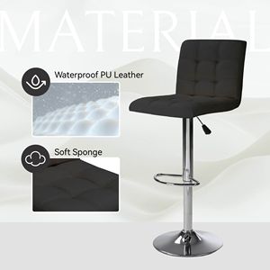 Set di 2 Sgabelli da Bar Alti con Cuscino Quadrato, Sgabelli da Bar Neri con Schienale e Poggiapiedi, 1 Set - Product Image 5