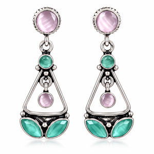 Pendientes Colgantes de Latón Plateado Oxidado Multicolor al por Mayor para Mujer |   Joyería de Moda para Boda con Piedras Rosa Turquesa Vintage - Product Image 1