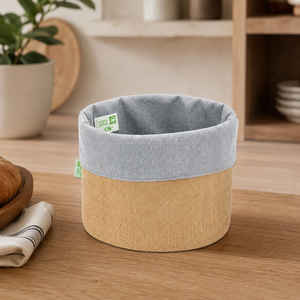 Natural Jute Bread Basket with 225 GSM Recycled Cotton Lining 24x20 cm Foldable Tabletop <b>Storage</b> Wholesale OEM Private Label - Product Image 6