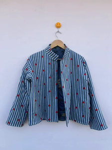 Veste matelassée coupe-vent respirante brodée de fleurs vintage faite à la main |   Manteau réversible automne/hiver |   Coton écologique - Product Image 6