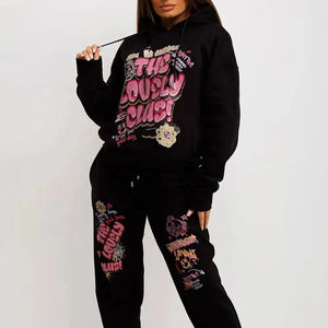 Ensemble de survêtement décontracté pour femme, respirant, délavé à l'acide, noir, 100% coton, été, avec sweat à capuche et pantalon de jogging – Vente en gros usine, personnalisable - Product Image 5