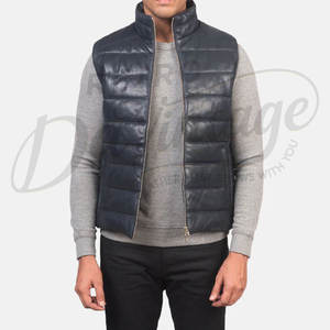 <b>Men's</b> <b>Black</b> Stand Collar Puffer <b>Vest</b> With Zipper Closure Windproof Casual Winter Outerwear 100% Polyester - Product Image 5