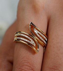 แหวนทองคำขาว 14K/18K ประดับเพชรแล็บโกรว์รูปใบไม้คู่ ดีไซน์คลื่น 0.5 กะรัต แหวนเพชรแบบปรับขนาดได้ เครื่องประดับสุดหรู - Product Image 1