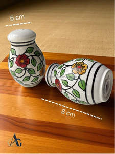 Ensemble salière et poivrière en céramique artisanale, finition émaillée, motif floral, passe au lave-vaisselle, écologique, vaisselle de cuisine pour les fêtes - Product Image 5