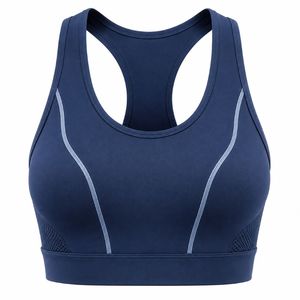 HMA SPORTS APPAREL Women's Navy <b>Blue</b> Racerback Sports <b>Bra</b> High Support Seamless Breathable Mesh Panels Eco-Friendly Quick Dry - Product Image 1