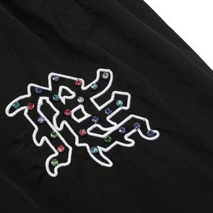 Pantalón de lona de cintura media con letras bordadas de diamantes de imitación, estilo vintage, casual y holgado, de corte recto, de moda urbana. - Product Image 3