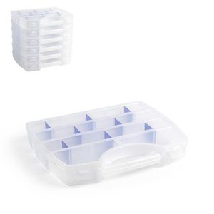 Scatola portaoggetti in plastica rettangolare trasparente con scomparti, impilabile, organizer da ufficio per piccoli oggetti - Product Image 1