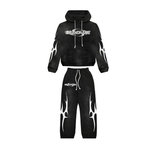 Conjunto Deportivo Personalizado para Hombre, de Lujo, Lavado Ácido, Estilo Desgastado, Ligero, Tejido Elástico en Cuatro Direcciones, Sudadera con Capucha, Pantalones Jogger Holgados, Tallas Grandes - Product Image 1
