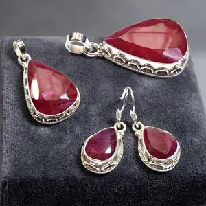Red Quartz 925 Sterling Silver Pendant Earrings Jewelry Set Handmade Gemstone Design For Women Wholesale Fashion - Product Image 5