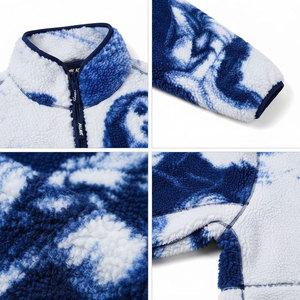 Veste en polaire de qualité export, impression numérique, motif personnalisé, fermeture éclair, col montant, coupe décontractée, hiver, bleu et blanc - Product Image 6