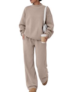 Ensemble de survêtements pour femmes personnalisés en molleton d'automne/hiver 340g, anti-rétrécissement, respirant, 100% coton, deux pièces, sweat-shirt et pantalon assortis - Product Image 1