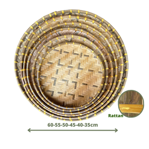 Juego de 6 bandejas de bambú ahumado de Vietnam, redondas, naturales, hechas a mano, para servir, al por mayor - Product Image 1
