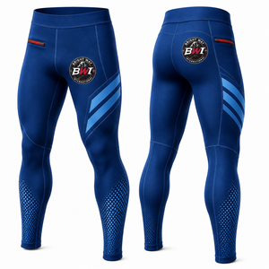 Pantalon de compression MMA bleu pour homme Bright Way International, ajusté, respirant, long, avec logo imprimé - Product Image 1
