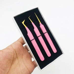 Pince à épiler professionnelle en acier inoxydable massif de haute qualité, couleur rose pâle doré, pour cils en fibre, vente en gros - Product Image 1