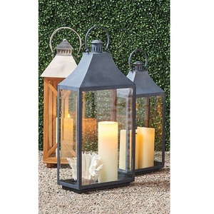 Luxury Iron Rectangular Tall <b>Black</b> <b>Lantern</b> with Glass Panels and Candle Holder for Christmas Home & Garden Decoration - Product Image 4