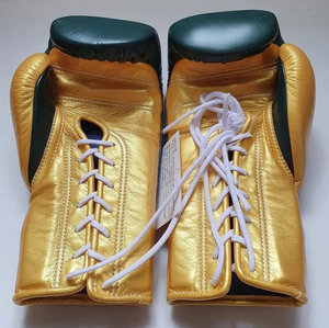 Guantes de Boxeo Profesionales de Cuero Genuino de 8oz a 16oz, Guantes de Entrenamiento y Sparring de Cuero Premium, Verde y Dorado - Product Image 3