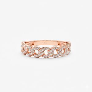 Bague Chaîne Cubaine Demi-Éternité Empilable en Or Massif 18K avec Diamants de Laboratoire, Tendance et Très Vendue – Cadeau Idéal pour Elle - Product Image 2