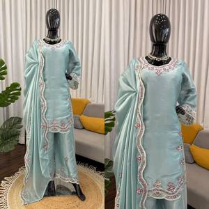 Conjunto de Salwar Kameez Bordado para Mujer con Dupatta, Atuendo Étnico Moderno de Secado Rápido para Fiesta o Boda - Product Image 6