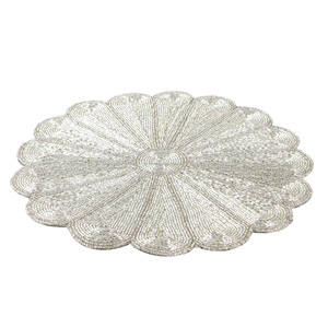 Set de table en verre argenté perlé |   Set de table rond floral fait main pour dîners, mariages, événements, vaisselle décorative, décoration intérieure - Product Image 2