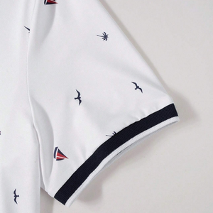 Camisa Casual de Verano para Hombre con Estampado de Aves, Ribete en Contraste, Bolsillos y Tela Antiarrugas - Product Image 4