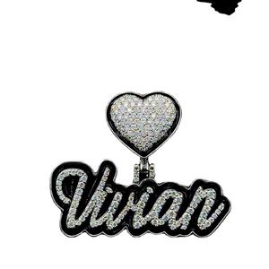 Joyería personalizada de fábrica Esmalte negro D VVS Moissanite Diamante 925 Colgante de letra sólida de plata Colgante helado - Product Image 1