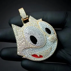 Tishya Diamond 3Ct Round Cut Real Moissanite Customized Cartoon Pendant Sterling <b>Silver</b> 14K Yellow Gold Plated Women's 45gm - Product Image 4