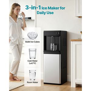 Distributeur d'eau à chargement par le bas avec machine à glaçons, production rapide de glace 33 LBS/24H, capacité de 1,3 LBS, sur pied - Product Image 2