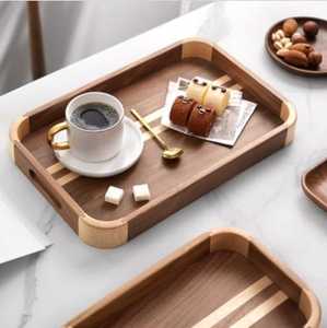 Cheap Price <b>Rectangular</b> Wood Serving <b>Tray</b> with Brass Handles Minimalist Design Durable Solid Plate Type for Food Serving Use - Product Image 2