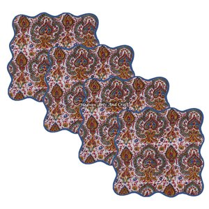 Juego de Servilletas de Alta Calidad con Borde Festoneado de Colores, Personalizables, Cuadradas, Bordadas, con Diseños Florales Indios Impresos a Mano - Product Image 5