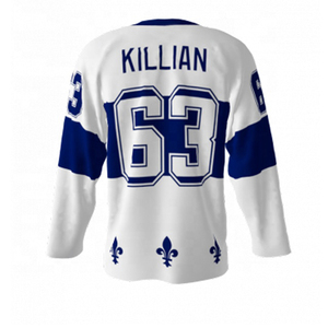 Maillots de hockey sur glace pour adultes, de haute qualité, avec logo personnalisé, numéros imprimés, respirants, antibactériens, 100% polyester, col en V - Product Image 2
