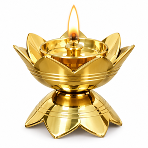 Handcrafted <b>Lotus</b> Flower Brass Diya Layered Petal Brass Oil <b>Lamp</b> Traditional <b>Lotus</b> Shaped Deepam for Home Temple Pooja Decor - Product Image 1