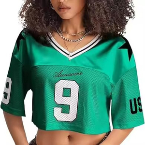 Maillot de football américain à manches courtes pour femme, crop top en mesh respirant, impression personnalisée, nouvelle mode - Product Image 3