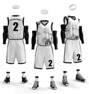 Ensemble de maillot de basket-ball sublimé unisexe WARPRO INDUSTRY, col en V, manches longues, respirant, évacuant l'humidité, short de sport en polyester - Product Image 3