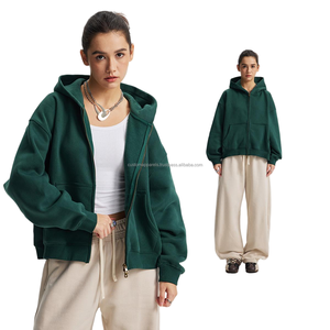 Custom Unisex Men's <b>Zip</b> <b>up</b> <b>Hoodie</b> Boxy Fit Hoodies Drop Shoulder Plain Cropped Embroidered logo Blank Luxury Zipper <b>Hoodie</b> - Product Image 1