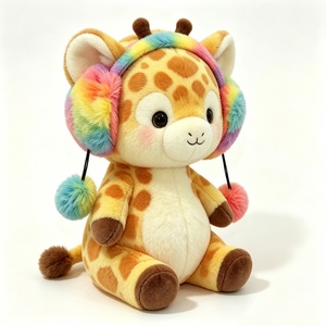 Jirafa de peluche personalizada con cara redonda, jirafa con vientre blanco, jirafa de peluche con orejeras de arcoíris pastel, jirafa de peluche con mejillas rosadas - Product Image 5