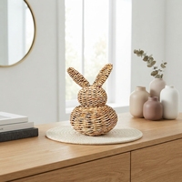Handgeweven bruine konijnenwicker ronde mandje, milieuvriendelijk mini natuurlijk rotan Scandinavisch schattig dienblad voor fruit en brood