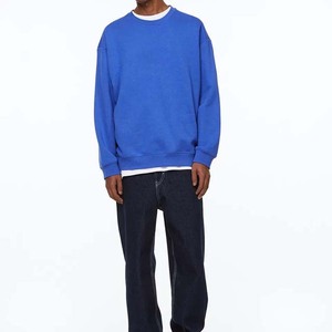 Sudadera con Capucha Azul Lisa Oversize para Hombre, Manga Larga, Transpirable, Cuello Redondo, de Algodón, Básica - Product Image 2