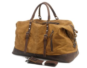 Large Zippered Cowhide Tote <b>Duffle</b> <b>Bag</b> Solid Color Canvas Genuine <b>Leather</b> Travel Luggage with Hasp Closure Leisure - Product Image 2