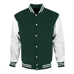 Unisex Green White Hooded Varsity <b>Jacket</b> with Zipper Closure Thick 100% Wool Fabric Striped Trim Streetwear Style for <b>Winter</b> - Product Image 2