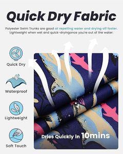 Shorts de bain pour hommes à séchage rapide, imprimés motif requin, avec poches, taille élastique, décontractés - Product Image 3