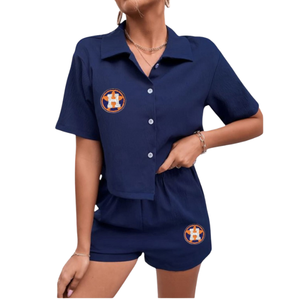 Conjunto de 2 Piezas de Top y Shorts de Algodón Premium para Mujer, para el Día del Partido, Animadora, Tela Transpirable, Decoraciones Bordadas con Lentejuelas - Product Image 2