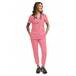 Short Sleeved Hospital <b>Doctor</b> Uniforms Pink Color Cotton Polyester Ladies Hospital And Clinic Scrubs <b>Sets</b> - Product Image 3