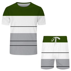 ชุดเสื้อยืดคอกลมและกางเกงขาสั้นสีเขียว ขาว เทา สำหรับผู้ชาย ปี 2026 ใส่สบาย แห้งเร็ว ผ้าถัก สวมใส่สบายๆ ในฤดูร้อน - Product Image 1